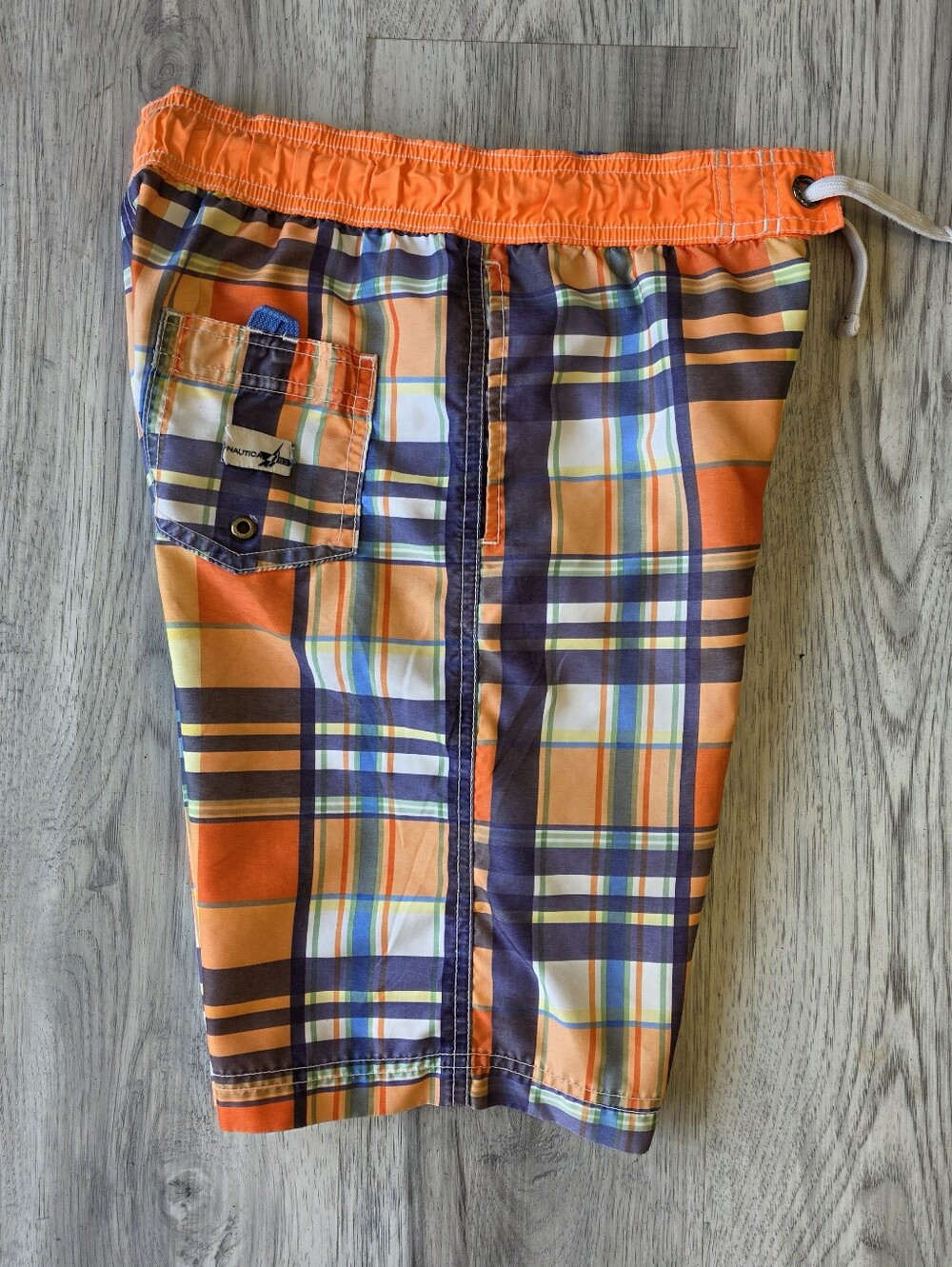 Nautica Boys Orange Plaid Swim Trunks M 10/12